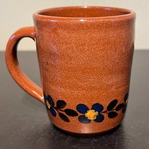 Costa Rica Handcrafted Earthy Brown Glazed Hand Painted Terracotta Mug Cup